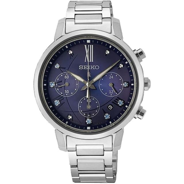 【SEIKO 精工】LUKIA 王淨推薦款 星夜太陽能計時女錶-36.2mm 情人節 禮物(V175-0FC0B/SSC921J1)