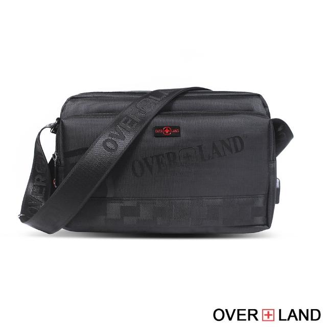 【OverLand】美式十字軍 - LOGO浮印格紋拼接斜背包-中/M(5715)