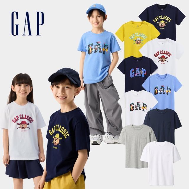 【GAP】兒童裝 Logo純棉小熊印花圓領短袖T恤-多款任選(767133&767159&646738)