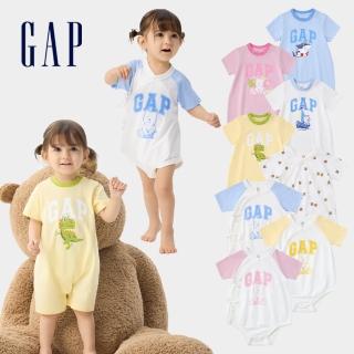 【GAP】嬰兒裝 Logo純棉印花圓領短袖包屁衣/連身衣-多款任選(774572&774574)