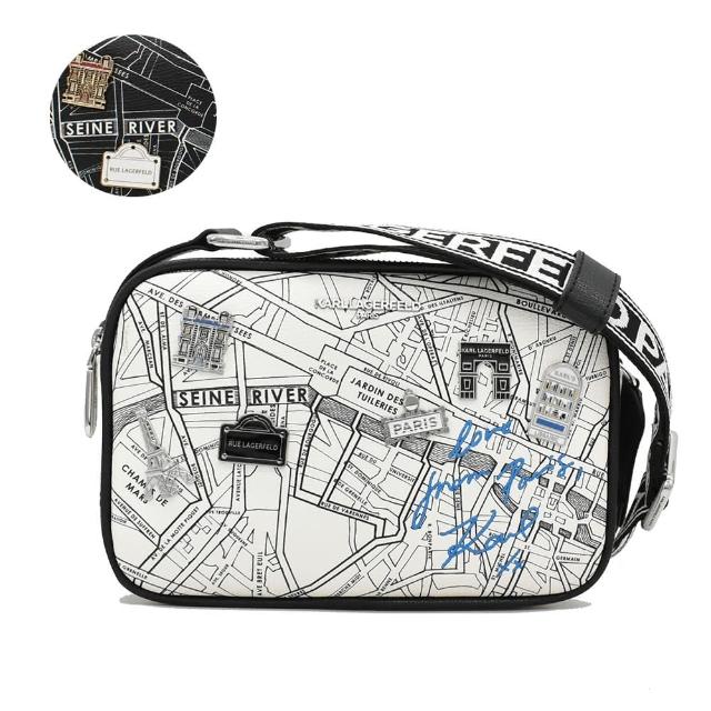 【KARL LAGERFELD 卡爾】MAYBELLE 雙拉鍊金屬飾邊相機包斜背包
