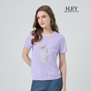 【ILEY 伊蕾】立體膠印花朵絲光棉上衣(紫；M-2L；1252161231)