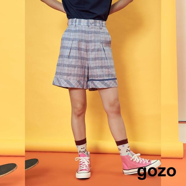 【gozo】老派格紋西裝短褲(深藍)