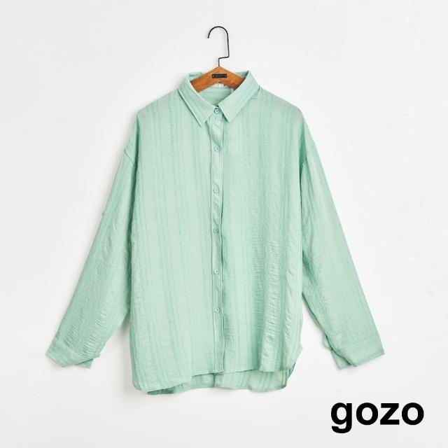 【gozo】MOMO獨家款★限量開賣 暗條紋防曬長袖襯衫(綠色)