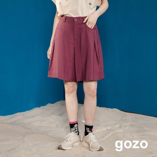 【gozo】涼感壓折後鬆緊西裝短褲(深紫)