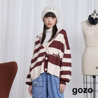 【gozo】MOMO獨家款★限量開賣 條紋拼色開襟針織外套(深咖)