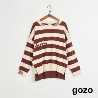 【gozo】MOMO獨家款★限量開賣 條紋拼色針織上衣(深咖)