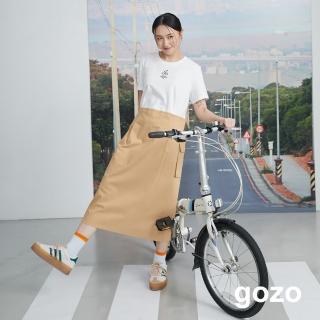【gozo】涼感單車鬆緊腰帶拼接造型洋裝(黃色)