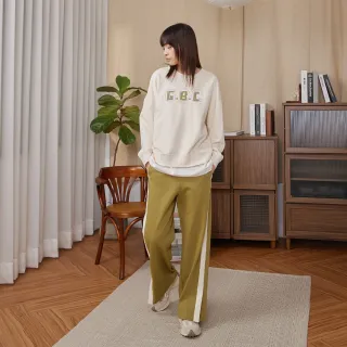 【gozo】顯瘦配色邊微開叉長褲(綠色)