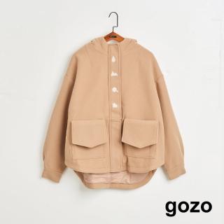 【gozo】MOMO獨家款★限量開賣 大口袋連帽毛呢外套(卡其)