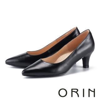 【ORIN】優質羊皮素面典雅尖頭中跟鞋(黑色)