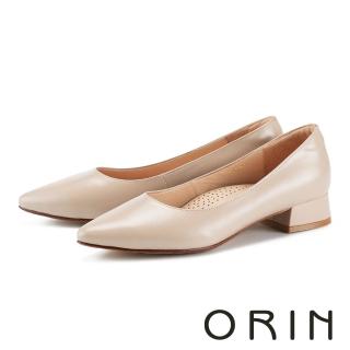 【ORIN】優雅氣質素面真皮尖頭低跟鞋(杏色)