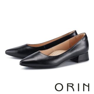 【ORIN】優雅氣質素面真皮尖頭低跟鞋(黑色)