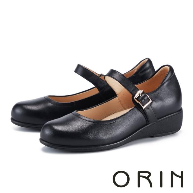 【ORIN】柔軟羊皮瑪莉珍楔型低跟鞋(黑色)