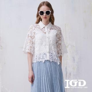 【IGD 英格麗】網路獨賣款-浪漫鏤空蕾絲造型襯衫上衣(白色)
