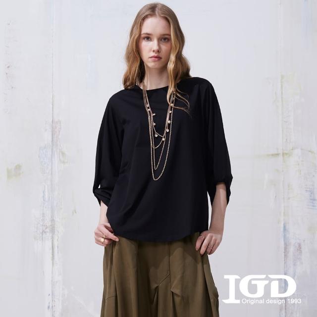 【IGD 英格麗】網路獨賣款-簡約質感捲袖造型上衣(黑色)