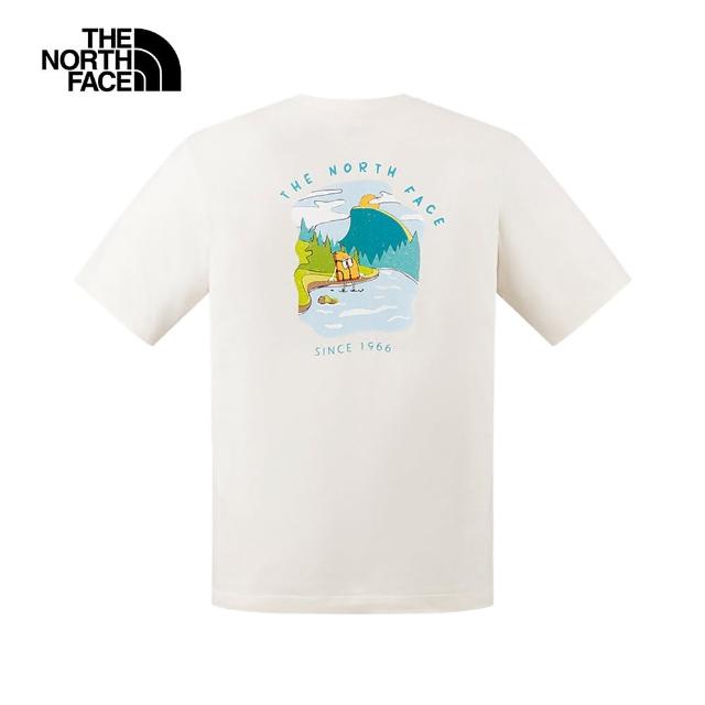 【The North Face 官方旗艦】The North Face北面男女款米白色純棉舒適短袖T恤｜8GZ6QLI