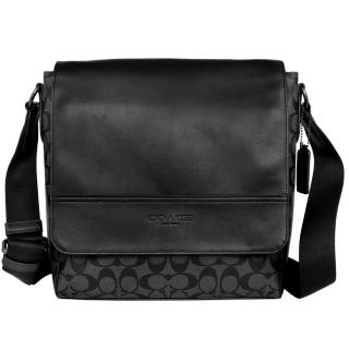 【COACH】Logo方型翻蓋斜背男包(灰黑C)