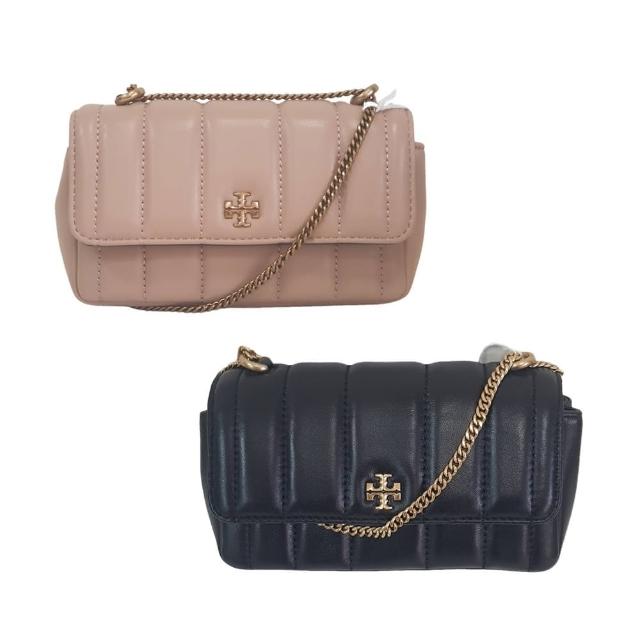 【TORY BURCH】TB Kira 金屬雙T LOGO 絎縫設計納帕牛皮鏈帶斜背包(黑色/粉色贈原廠防塵袋紙袋/送禮)