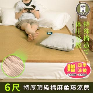 【神田職人】贈涼被 雙人加大6尺 3D頂級特厚 柔藤 透氣涼蓆-B 棉麻 床蓆 不夾髮膚 涼蓆推薦(180x182cm)