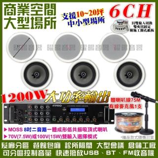 【FPRO】商業空間音響 6R-12SP 12聲道PA擴大機+兩音路吸頂式喇叭(喇叭6支 送喇叭線+有線麥克風1支)