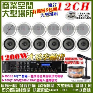 【FPRO】商業空間音響 6R-12SP 12聲道PA擴大機+兩音路吸頂式喇叭(喇叭12支 送喇叭線+有線麥克風1支)