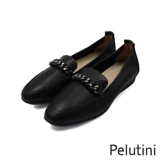 【Pelutini】經典金屬麻花造型休閒樂福鞋 黑色(531147W-BL)