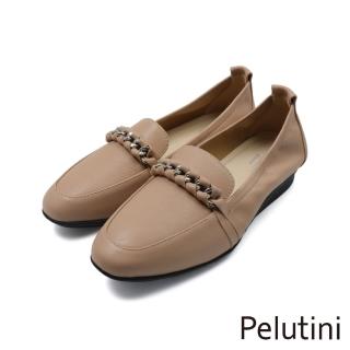 【Pelutini】經典金屬麻花造型休閒樂福鞋 杏色(531147W-BE)