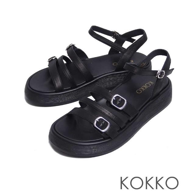 【KOKKO】潮流時髦甜酷感輕量厚底涼鞋(黑色)