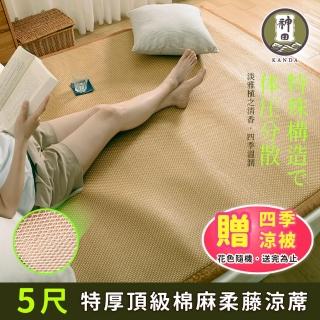 【神田職人】贈涼被 雙人5尺 3D頂級特厚 柔藤 透氣涼蓆-B 棉麻 紙纖 床蓆 不夾髮膚 涼蓆推薦(150x182cm) 涼