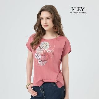 【ILEY 伊蕾】蕾絲膠印綁結棉質上衣(粉；M-2L；1252011211)