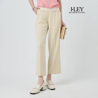 【ILEY 伊蕾】鬆緊腰圍縲縈九分小直筒褲(杏；M-XL；1252366404)