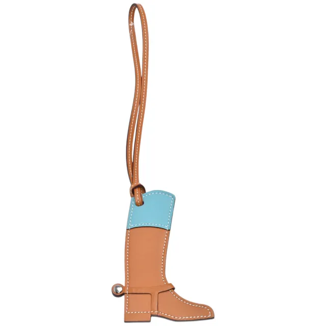 【Hermes 愛馬仕】Paddock Boot Butler Swift 小牛皮皮靴吊飾(咖/天藍色H069716CK-SkyBlue)