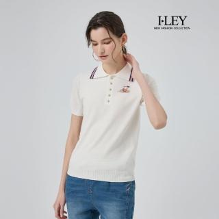 【ILEY 伊蕾】撞色POLO領縲縈針織上衣(白；M-XL；1251175003)