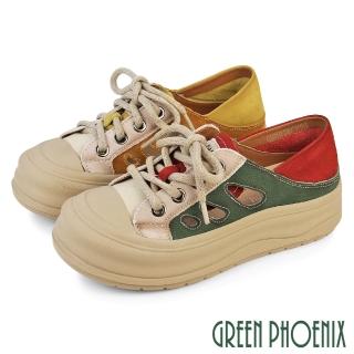 【GREEN PHOENIX 波兒德】女鞋 休閒鞋 懶人鞋 穆勒鞋 休閒拖鞋 復古 仿舊 真皮 厚底(藍色、棕色)