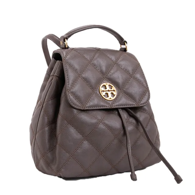 【TORY BURCH】Willa 菱格絎逢掀蓋束口後背包(岩石色)