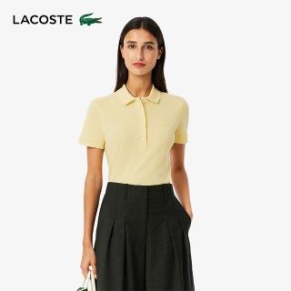 【LACOSTE】女裝-L.12.D 修身彈性迷你網眼短袖Polo衫(黃色)
