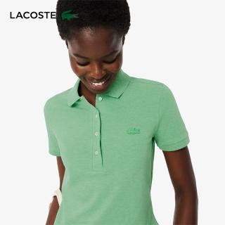 【LACOSTE】女裝-L.12.D 修身彈性迷你網眼短袖Polo衫(綠色)