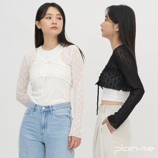 【plain-me】SAAKO 抽繩蕾絲透膚罩衫 SAA0030-251(透膚上衣 合身 百搭 外搭)