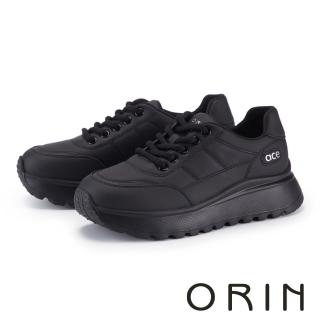 【ORIN】澎感造型車線綁帶厚底休閒鞋(黑色)