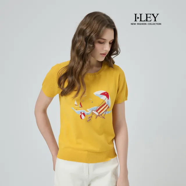 【ILEY 伊蕾】海攤緹織萊賽爾針織上衣(黃;M-2L;1251455013)