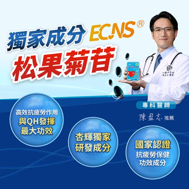 【杏輝醫藥】活芯升級版軟膠囊 國家健康食品3入(共180粒Q10 獨家專利成分ECNS 提升2倍耐力降低6成5疲累感)