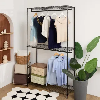 【居家cheaper】45X120X210CM大型加高三層雙桿吊衣架組-贈布套(衣架 層架鐵架 衣櫥架)