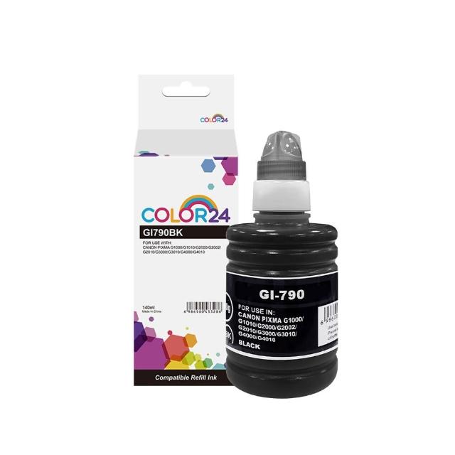 【COLOR24】for CANON GI-790BK 140ml 黑色相容連供墨水(適用 G1000/G1010/G2002/G2010/G3000/G3010/G4000)