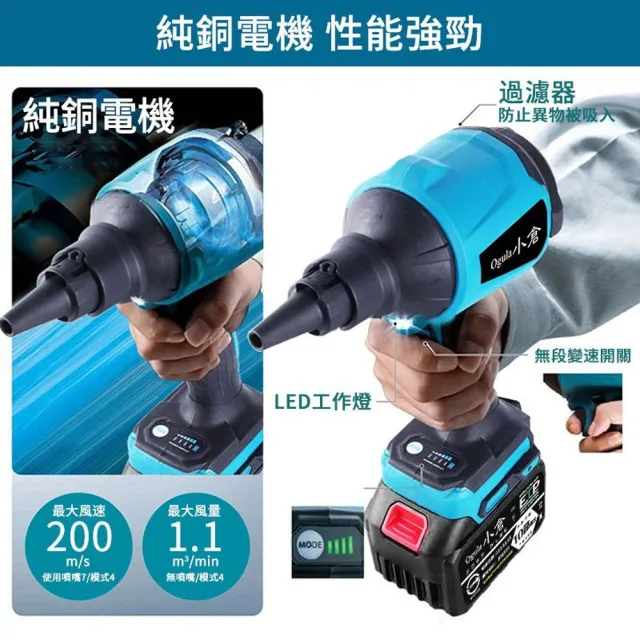 【Ogula 小倉】空氣槍 吹塵槍 除塵槍 風槍（10000M五節兩電）(吸吹兩用/純銅電機/豪華全套配件/一機多用)