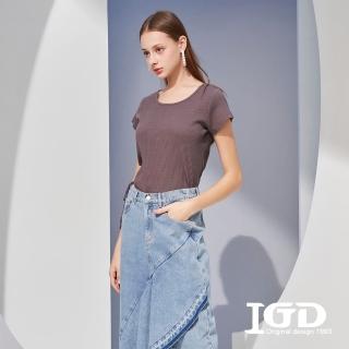 【IGD 英格麗】網路獨賣款-側腰綁帶坑條短版圓領上衣(灰色)