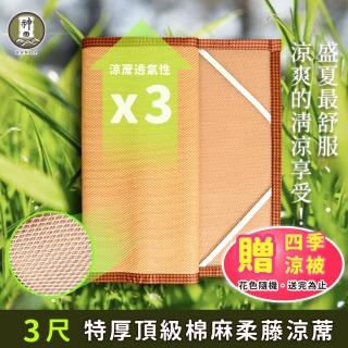 【神田職人】贈涼被 單人3尺 3D頂級特厚 柔藤 透氣涼蓆-B 棉麻 床蓆 不夾髮膚 涼蓆推薦(單人3尺-90x180cm)