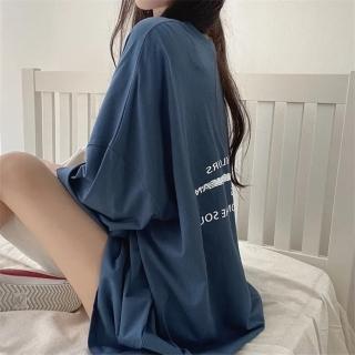 【D.studio】韓版寬鬆設計感五分袖上衣 oversize 短袖上衣(衣服 夏天女裝 女裝 短袖t恤女 長版上衣 T636)