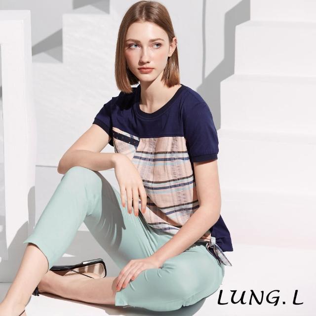 【LUNG.L 林佳樺】LS62E42 蒂芙尼綠邊印字涼感彈性女裝九分褲(春夏新品 加大尺碼)