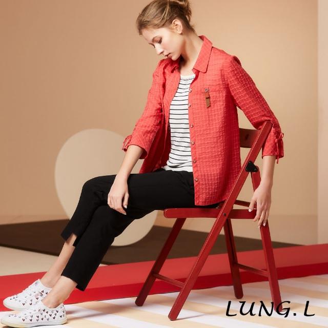 【LUNG.L 林佳樺】LS62E08 黑色邊印字涼感彈性女裝九分褲(春夏新品 加大尺碼)
